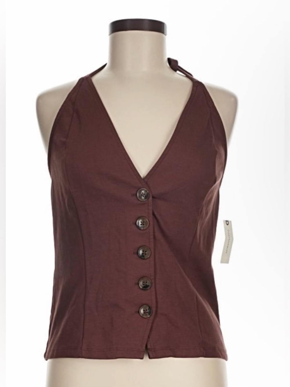 NWT Anthropologie Plum / Brown Halter Button-Front Tank Top